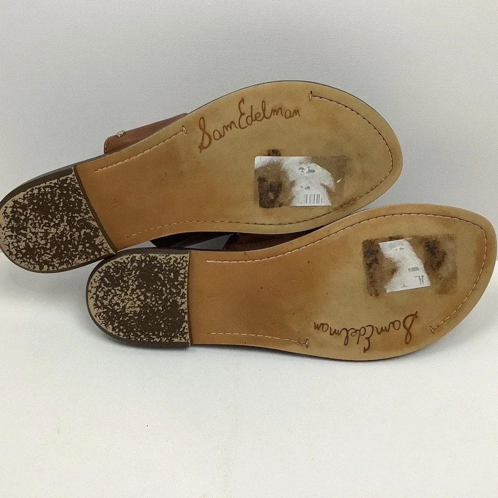 Sam Edelman Kaye Brown Leather Snakeskin Thong Sandals Womens 9.5M Flat Slides